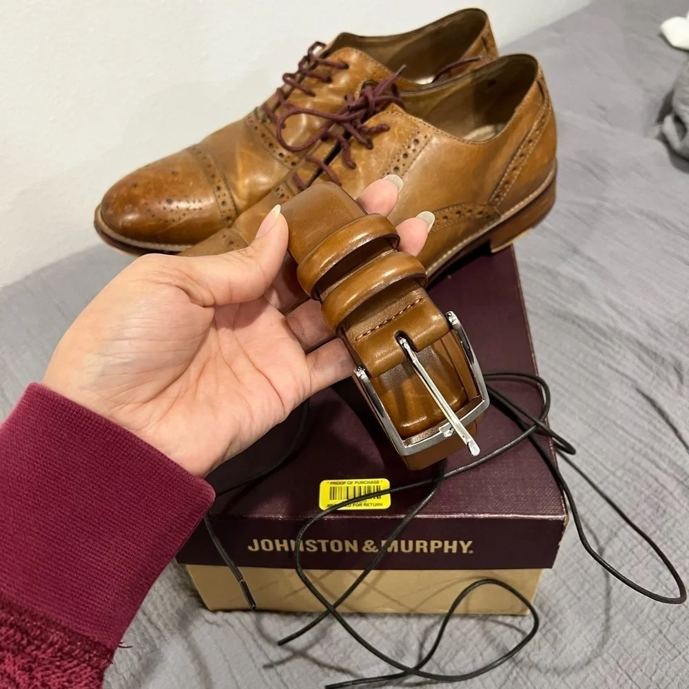 Johnston & Murphy Conrad cap toe tan calf skin shoes